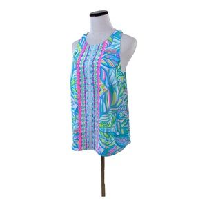 Lilly Pulitzer Lyle Top Maraca My World Sz S Pink Blue Floral
